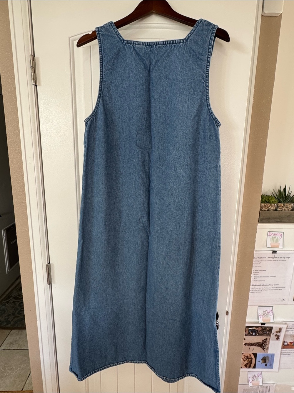 Agapo Denim Overall Midi Maxi Dress Sz M VTG 90s Y2K Embroidered Cottagecore - Picture 14 of 16